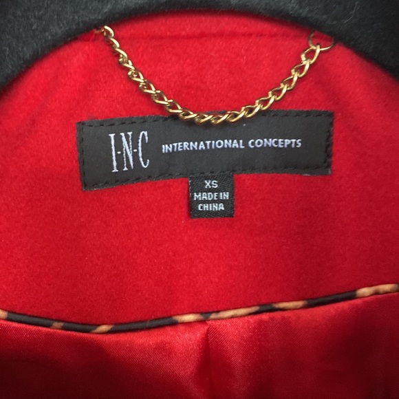 INC International Concepts Red Wool Coat XS Collar details +gold buttons pockets - Picture 8 of 16